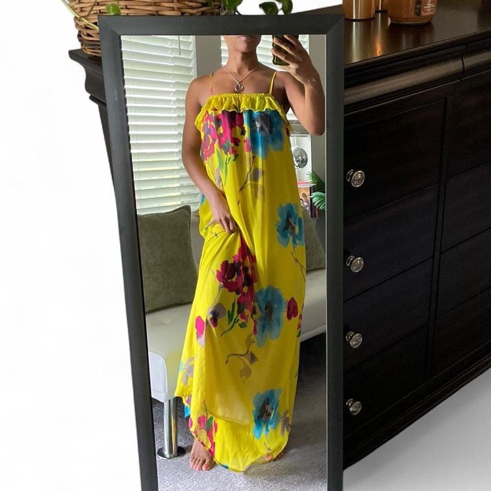 Women Old Navy Strapless Floral Dress - Yellow and Blue